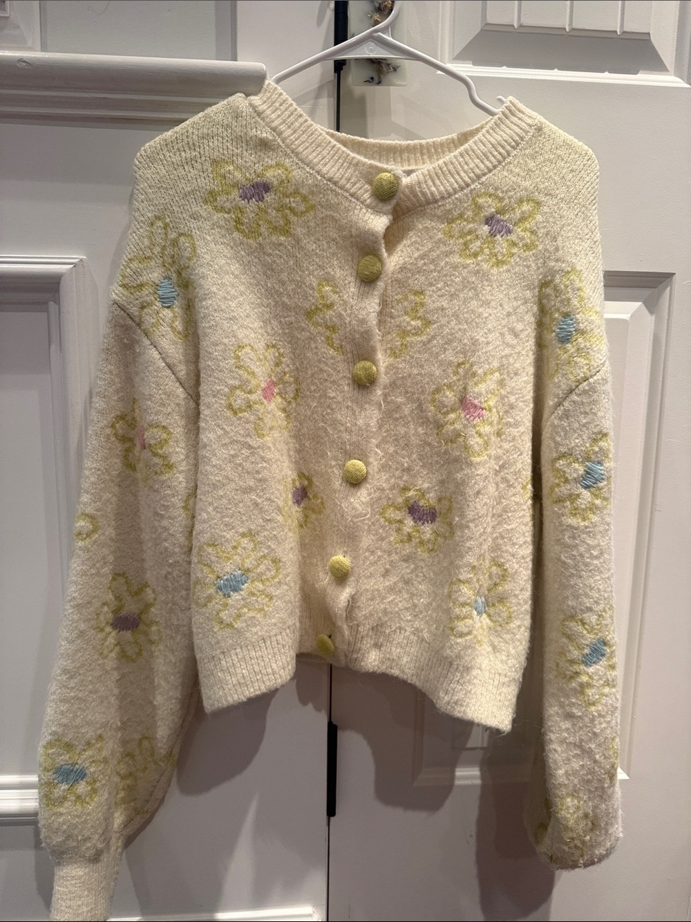 Zara Cream Floral Knit Cardigan with Pastel Accents